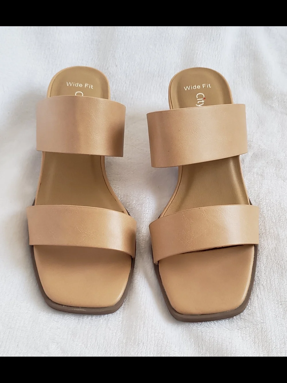 Wide Fit Tan Leather Slide Sandals